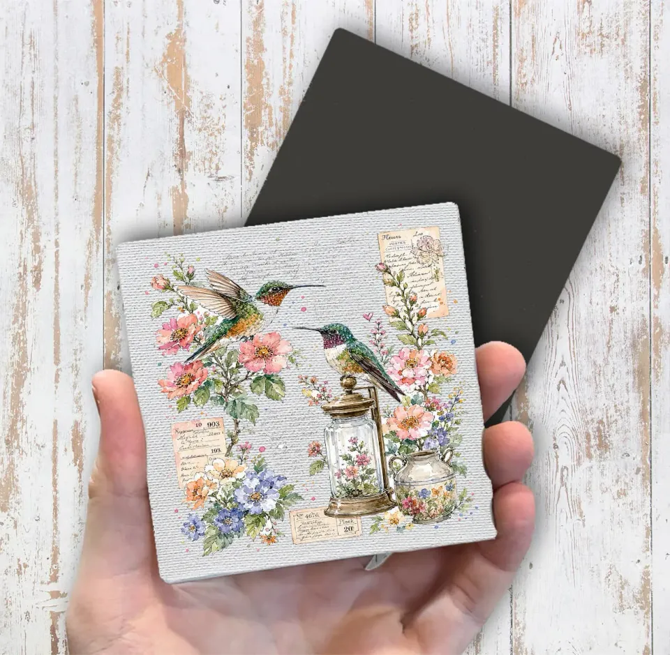 Avery Lane Gifts Vintage Flowers Hummingbirds magnet 10x10 cm