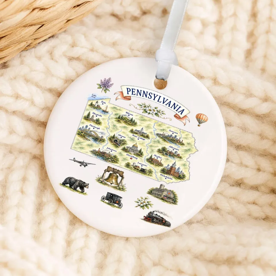 Avery Lane Gifts Pennsylvania State Map julepynt 7,6 cm porcelæn