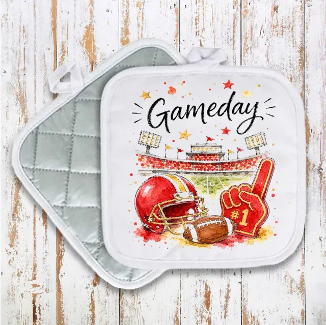 Avery Lane Gifts Gameday Football grydelap guld rød bomuld