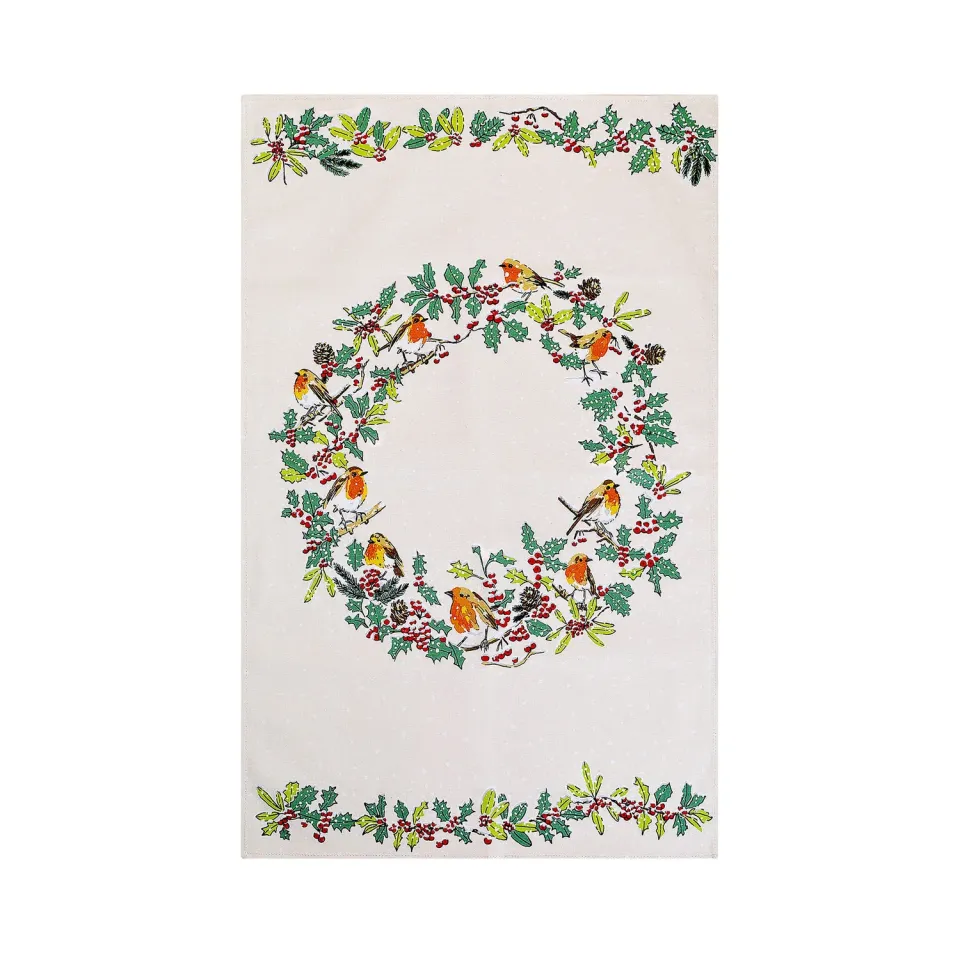 Ulster Weavers Christmas Robins viskestykke grøn