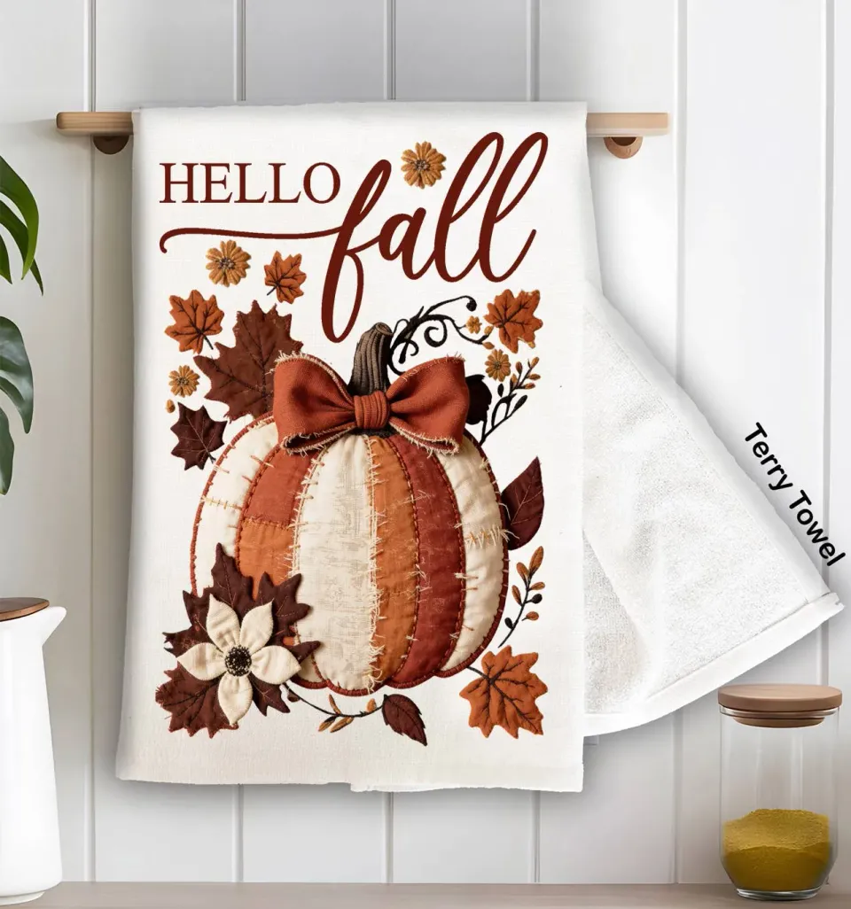 Avery Lane Gifts Hello Fall Pumpkin køkkenhåndklæde terry 71x46 cm