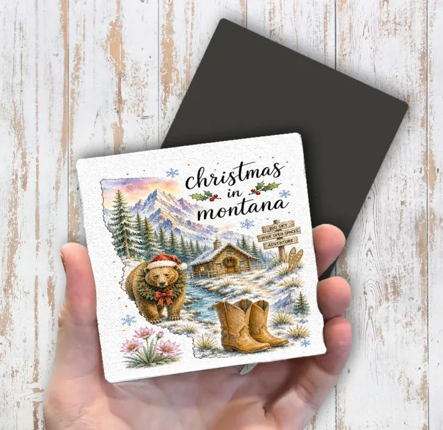 Avery Lane Gifts Christmas in Montana køleskabsmagnet 10x10