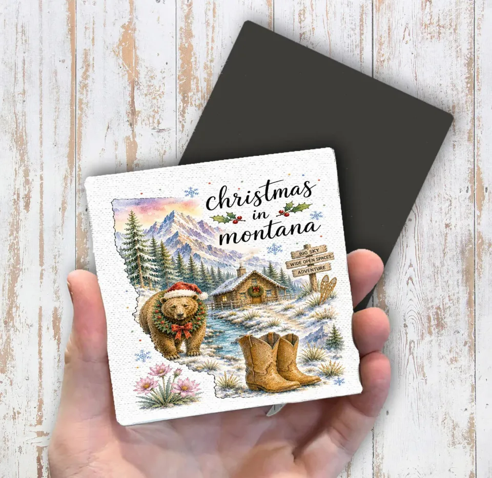 Avery Lane Gifts Christmas in Montana køleskabsmagnet 10x10