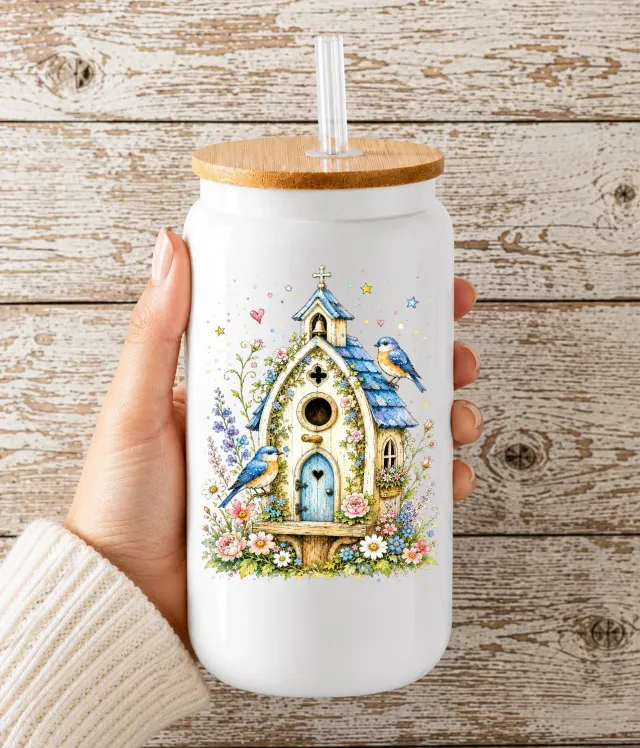 Avery Lane Gifts Watercolor Birdhouse drikkeglas 473 ml blå