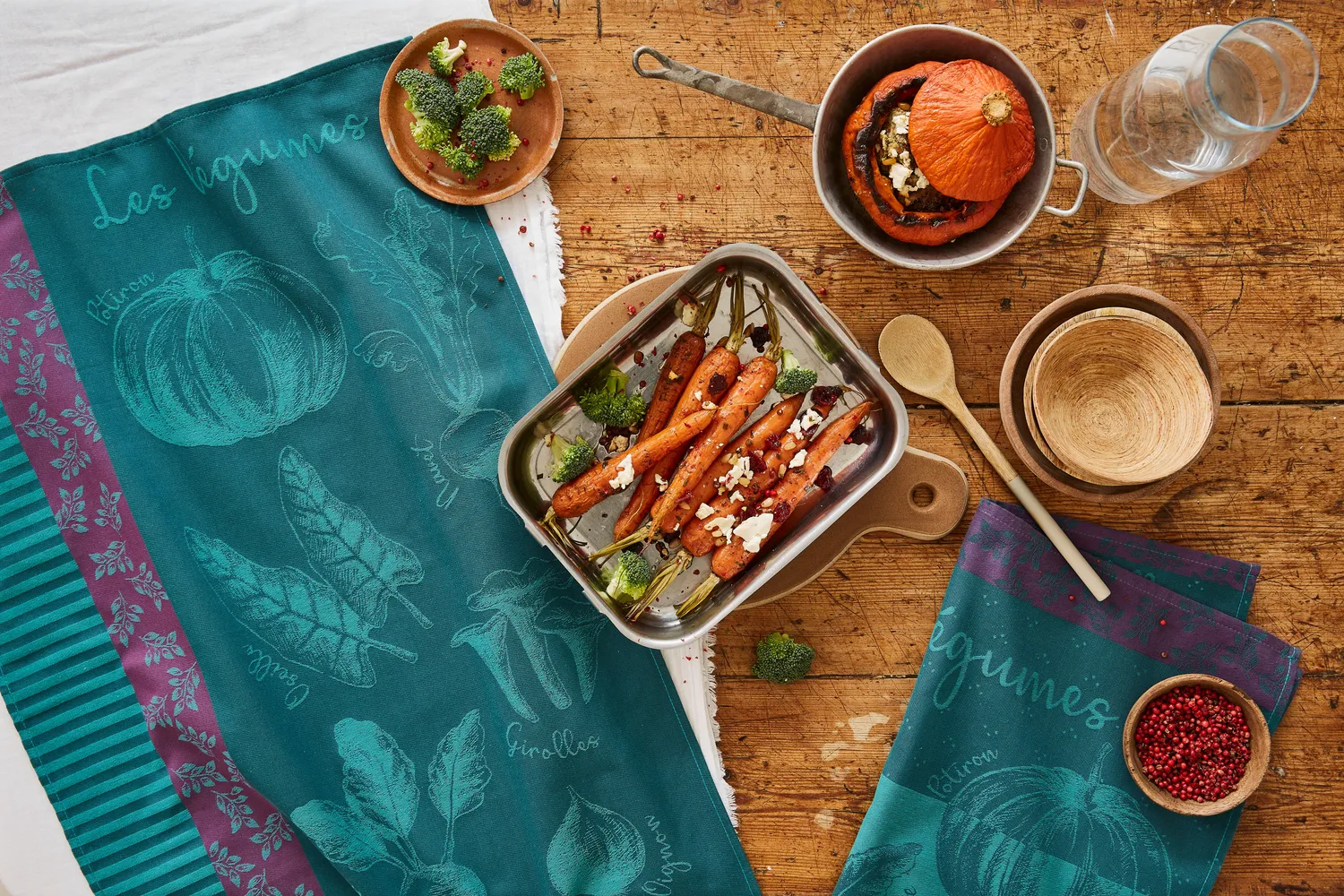 Coucke Autumn Vegetable Garden viskestykke blå 50x75 jacquard