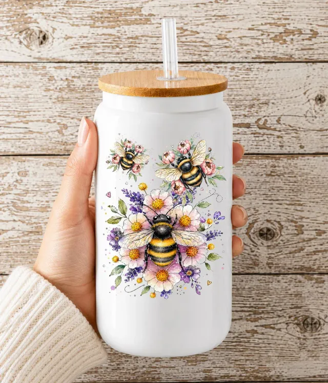 Avery Lane Gifts Whimsical Bees Flowers glaskop 47 cl med låg