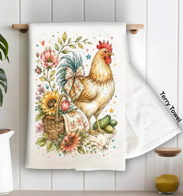Avery Lane Gifts Country Hen viskestykke frotté blomster