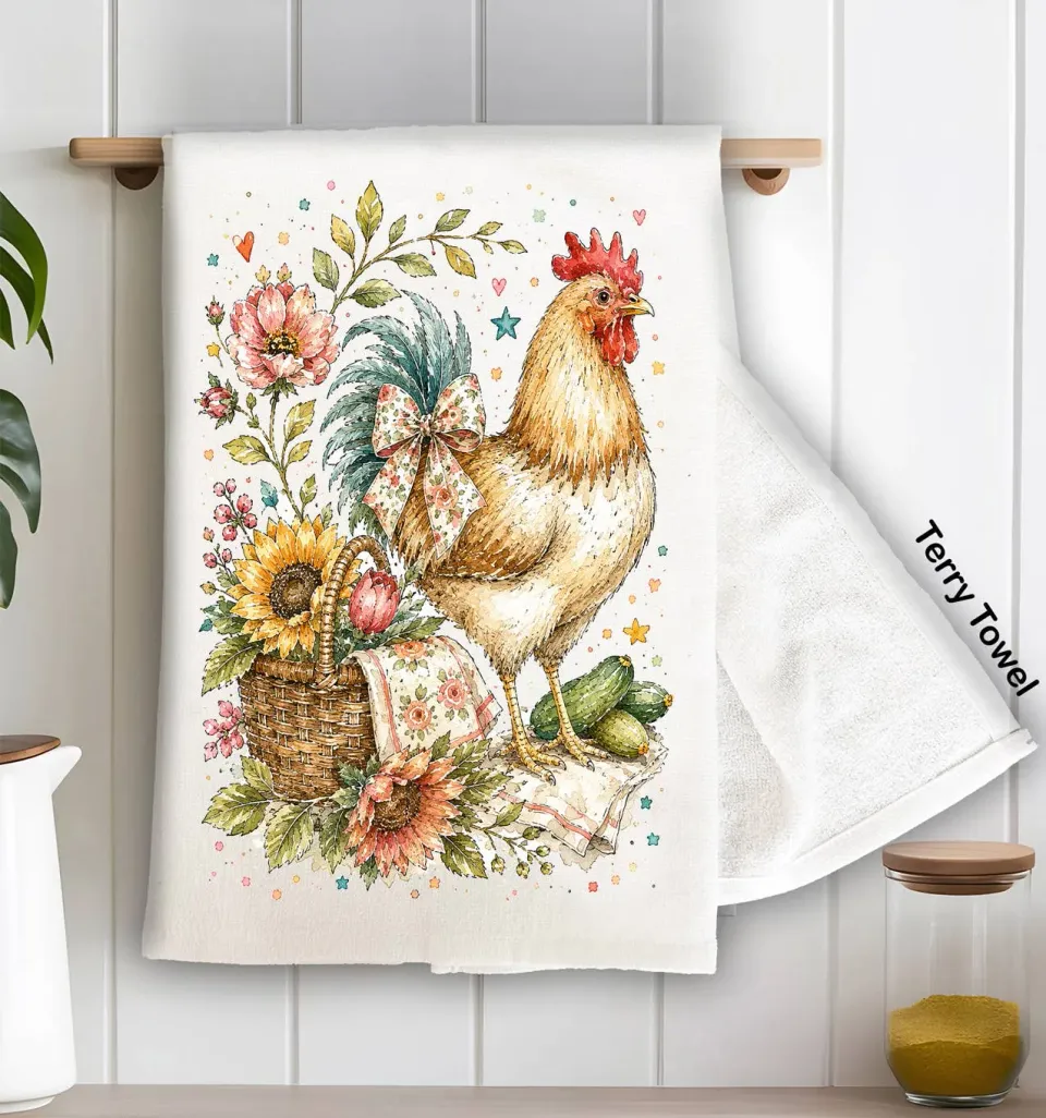 Avery Lane Gifts Country Hen viskestykke frotté blomster
