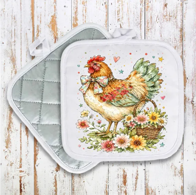 Avery Lane Gifts Watercolor Country Hen Flowers grydelap 20x20 cm