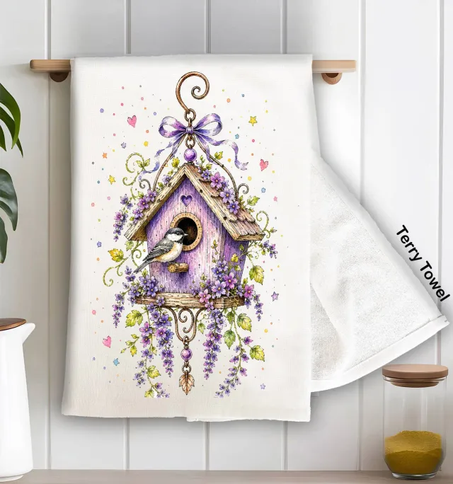 Avery Lane Gifts Lavender Birdhouse frotté viskestykke 71x46 cm