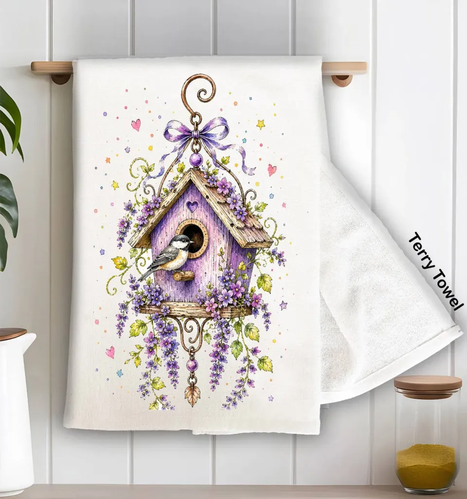 Avery Lane Gifts Lavender Birdhouse frotté viskestykke 71x46 cm
