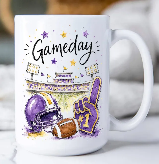 Avery Lane Gifts Gameday Football Purple Gold krus 44 cl