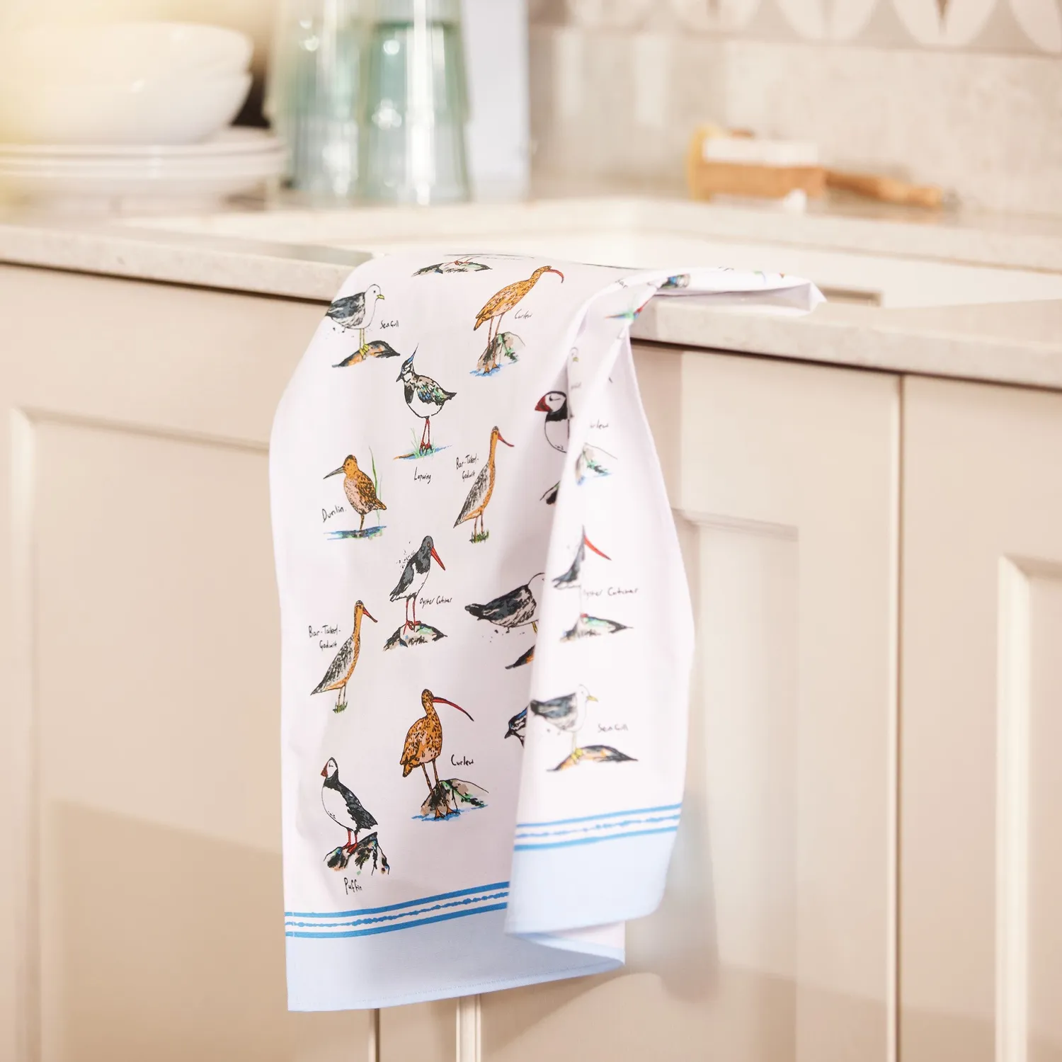 Ulster Weavers Coastal Birds viskestykke blå bomuld