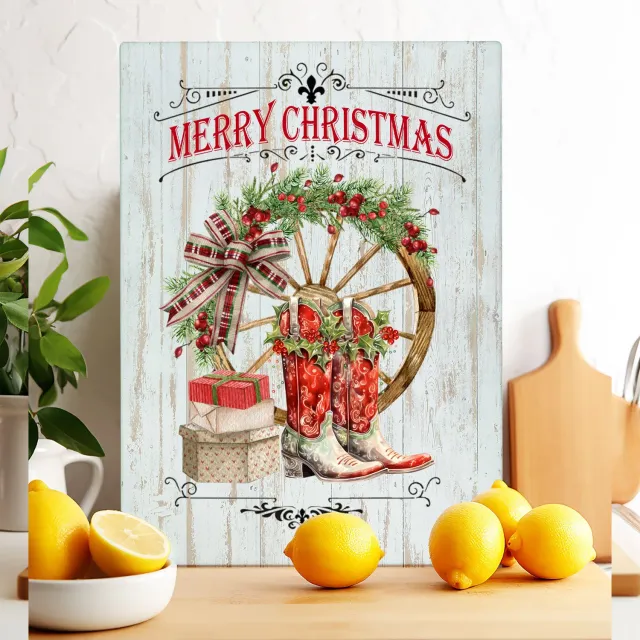 Avery Lane Gifts Merry Christmas Red Cowboy Boots skærebræt glas 20x28 cm