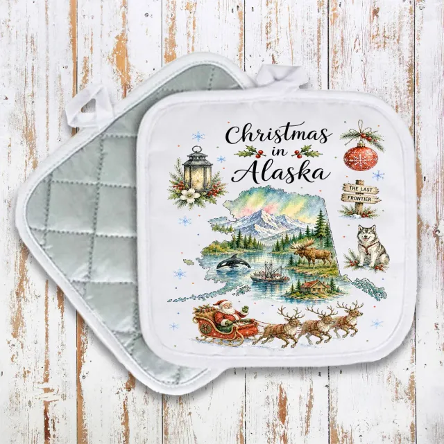Avery Lane Gifts Christmas in Alaska State Map grydelap bomuld Alaska