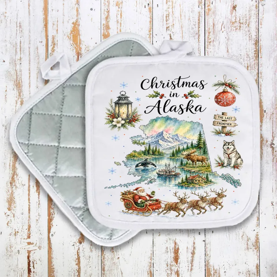 Avery Lane Gifts Christmas in Alaska State Map grydelap bomuld Alaska