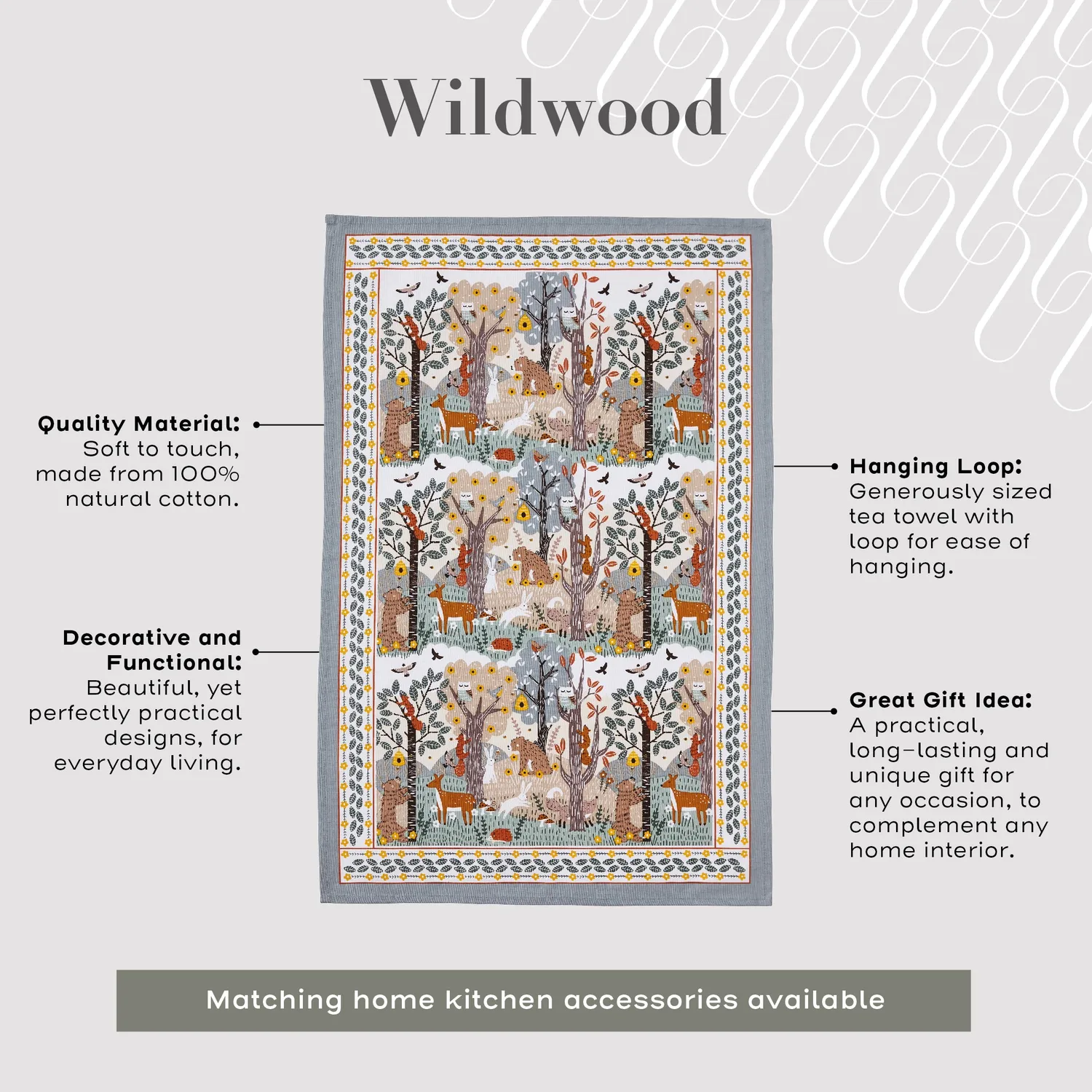 Ulster Weavers Wildwood viskestykke grå bomuld