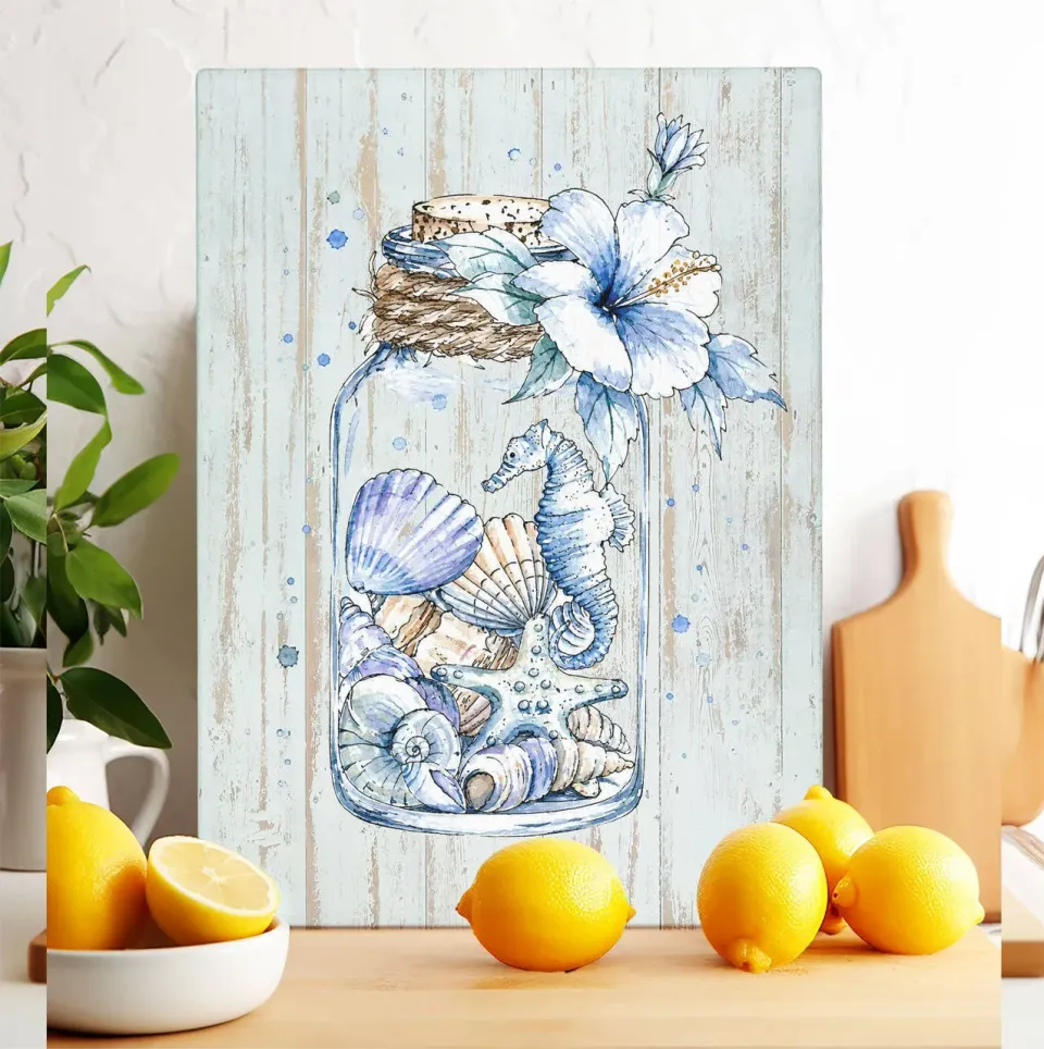 Avery Lane Gifts Coastal Sea Shells glas skærebræt 28x38 cm