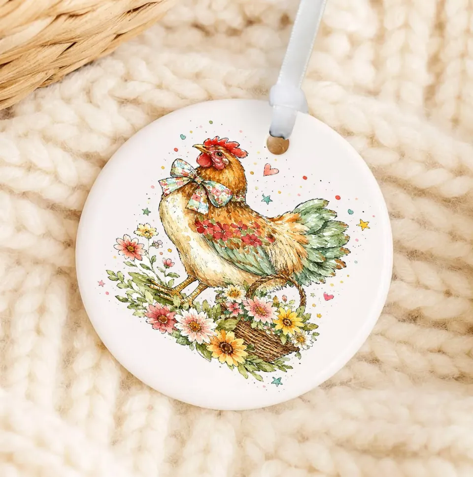 Avery Lane Gifts Watercolor Hen julepynt porcelæn blomster