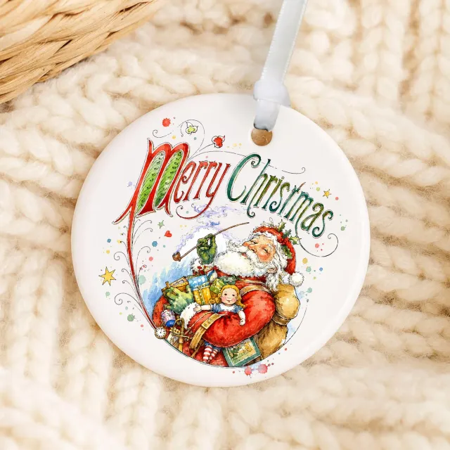 Avery Lane Gifts Santa julepynt porcelæn 7,6 cm farverig