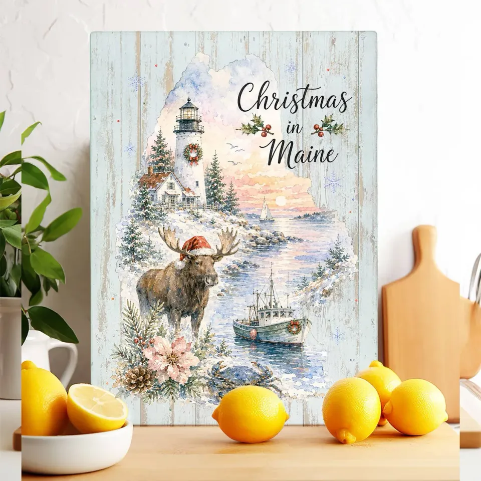 Avery Lane Gifts Christmas Maine skærebræt glas 28x38 kort