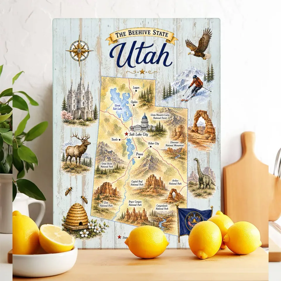 Avery Lane Gifts Utah State Map skærebræt glas varmefast