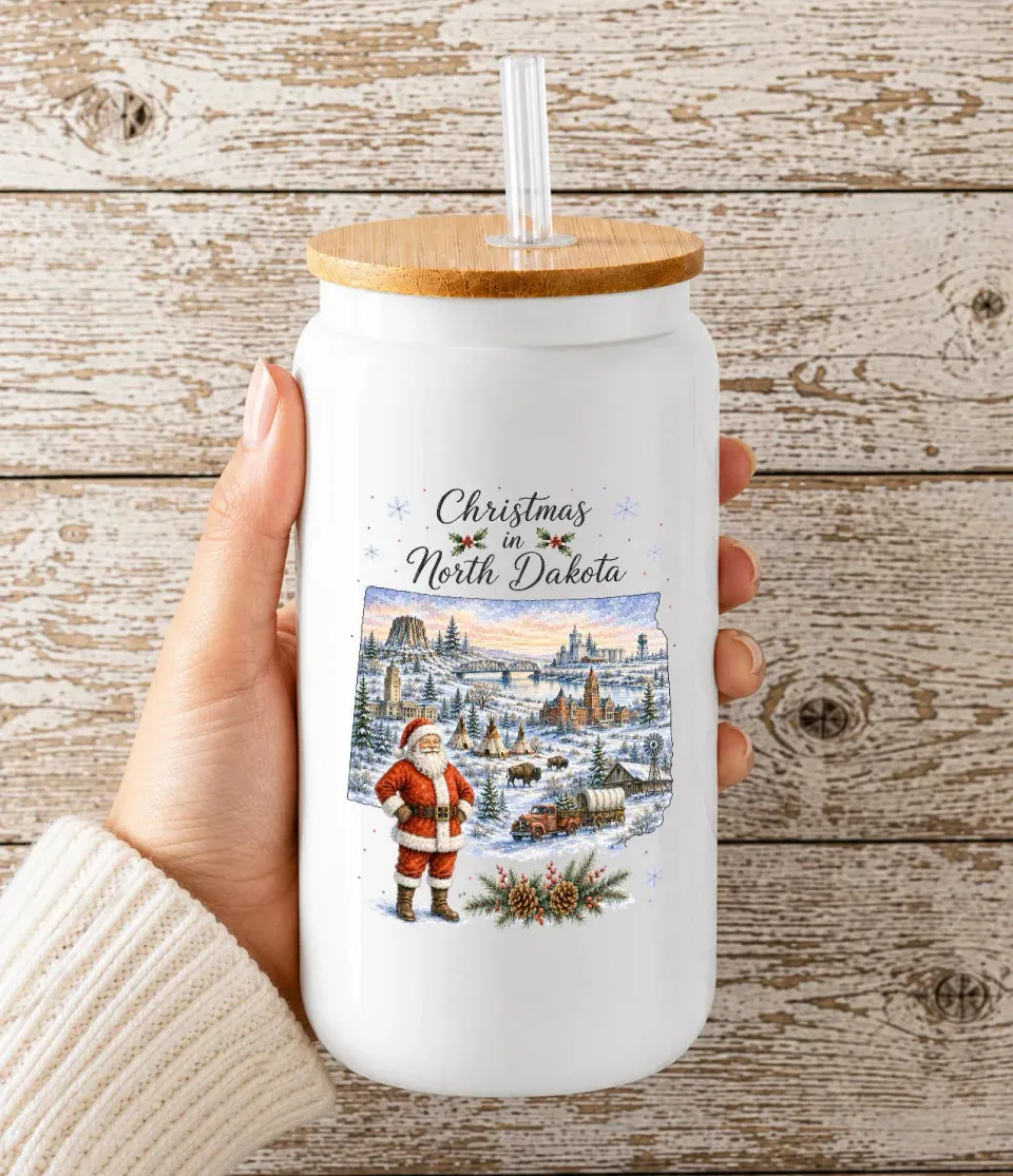 Avery Lane Gifts Christmas in North Dakota State Map drikkeglas