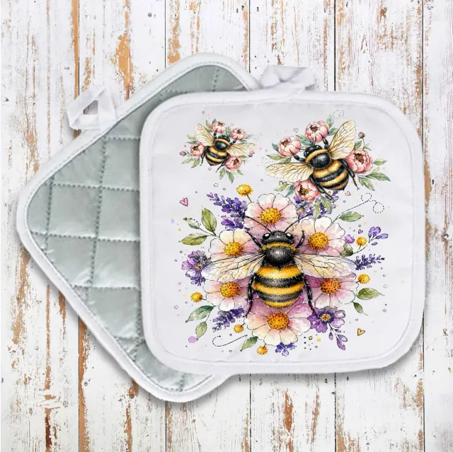 Avery Lane Whimsical Bees Flowers grydelap 20x20 bomuld