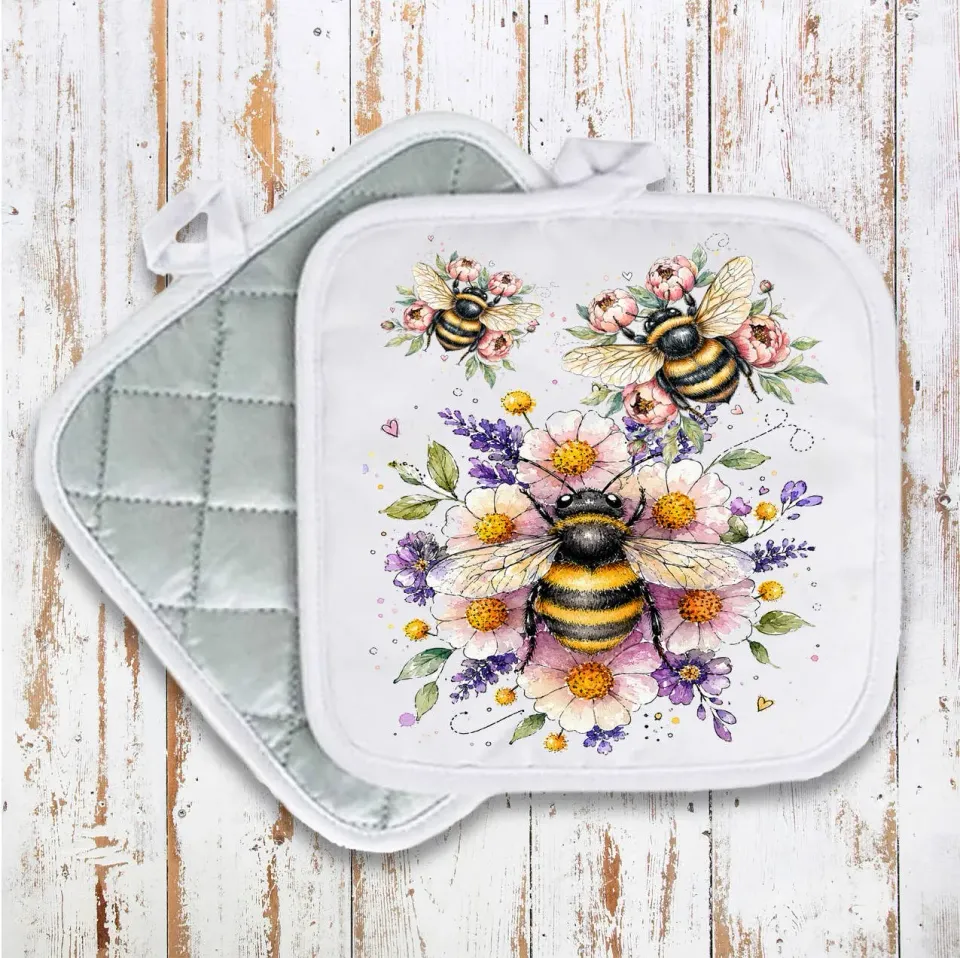 Avery Lane Whimsical Bees Flowers grydelap 20x20 bomuld