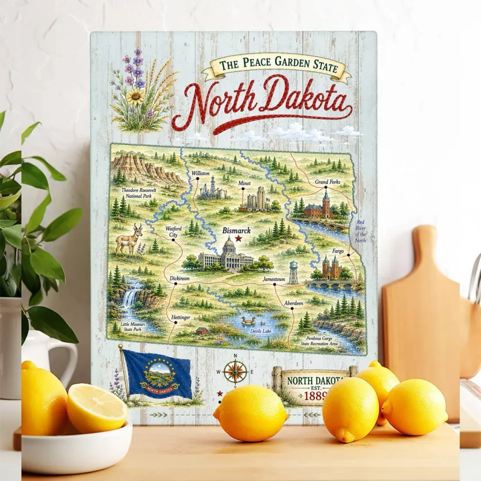 Avery Lane Gifts North Dakota skærebræt glas 28x38 cm kort
