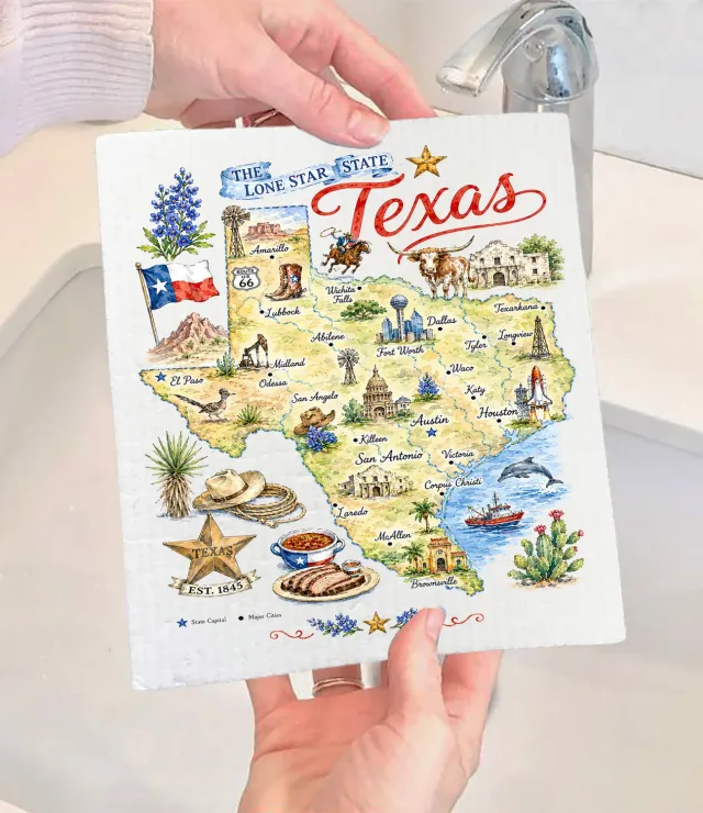 Avery Lane Gifts Texas State Map karklud Texas-motiv genbrug
