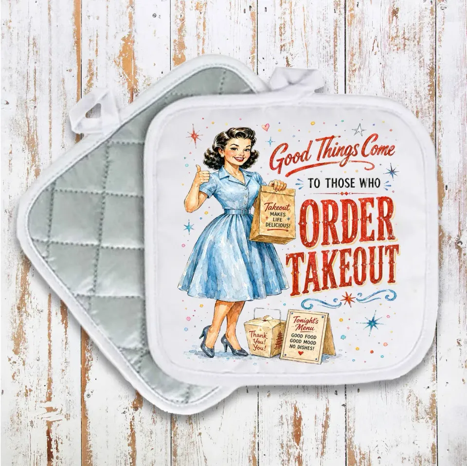 Avery Lane Funny Good Things Order Takeout grydelap bomuld