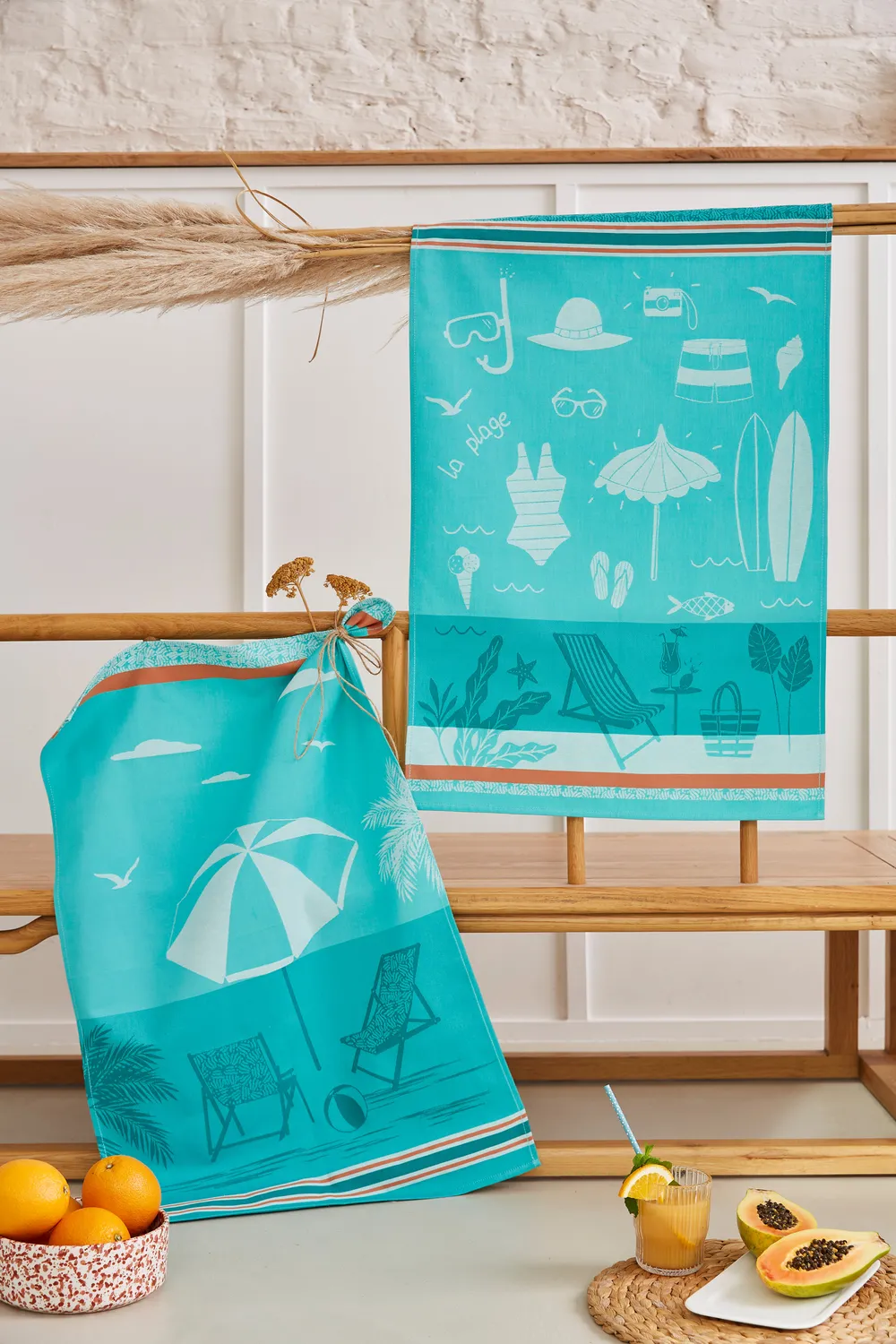 Coucke At The Beach viskestykke blå bomuld 50x75 jacquard