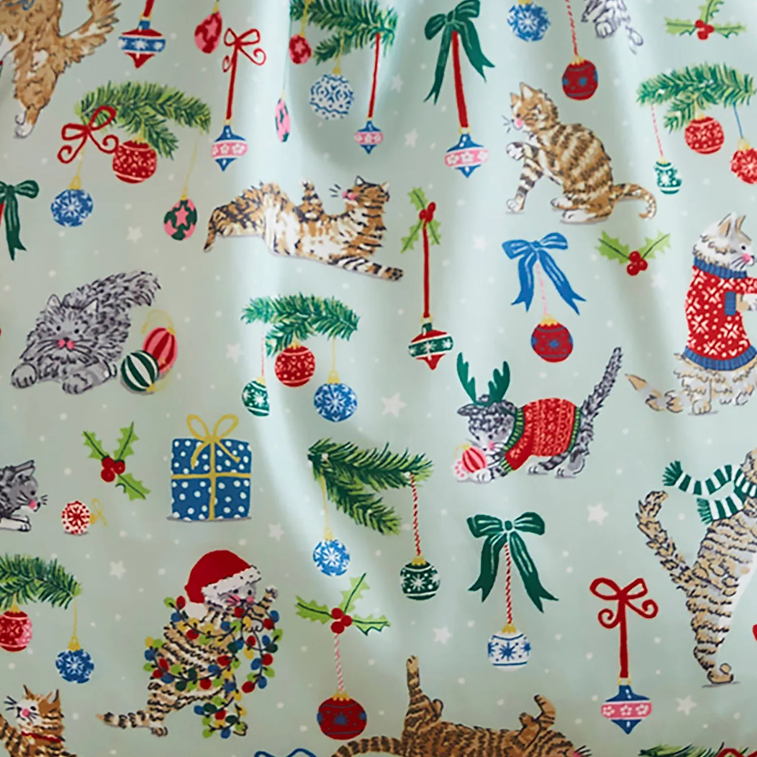 Ulster Weavers Christmas Cats mulepose foldbar seafoam
