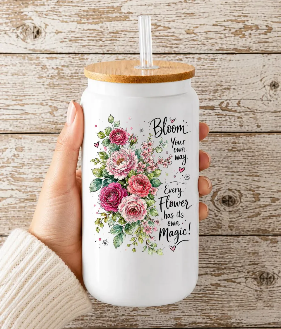 Avery Lane Gifts Bloom Roses glas 473 ml med låg og sugerør