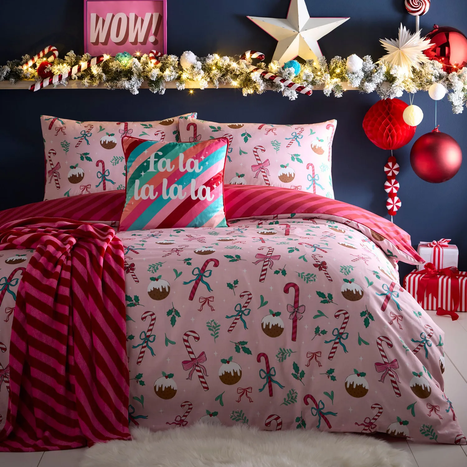 Ulster Weavers Candy Stripe plaid rosa 120x150cm fleece
