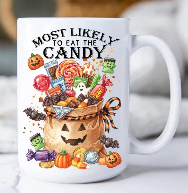 Avery Lane Gifts Most Likely to Eat The Candy krus 15 oz hvid halloween