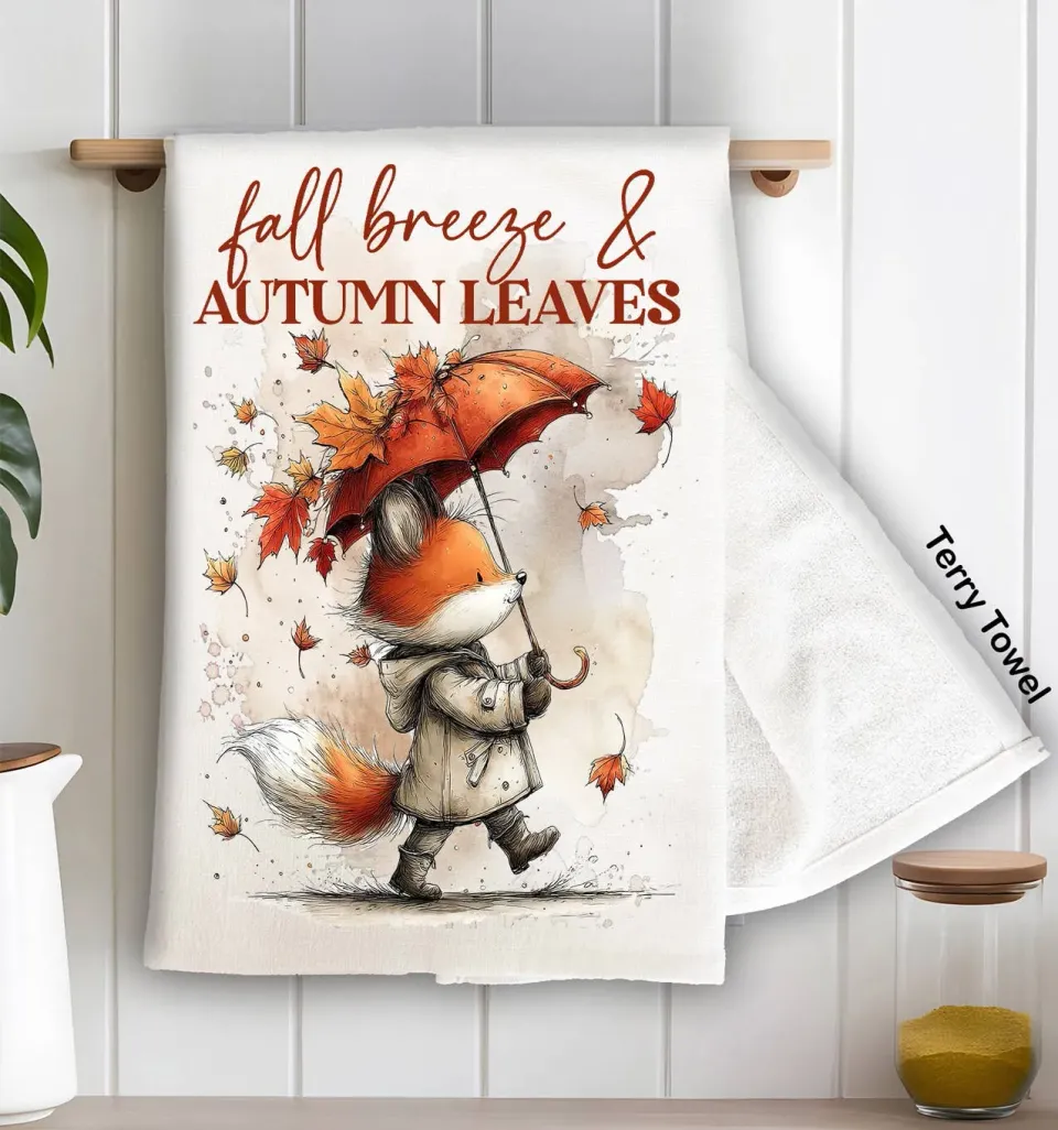 Avery Lane Gifts Fall Breeze Autumn Leaves Fox viskestykke bomuld