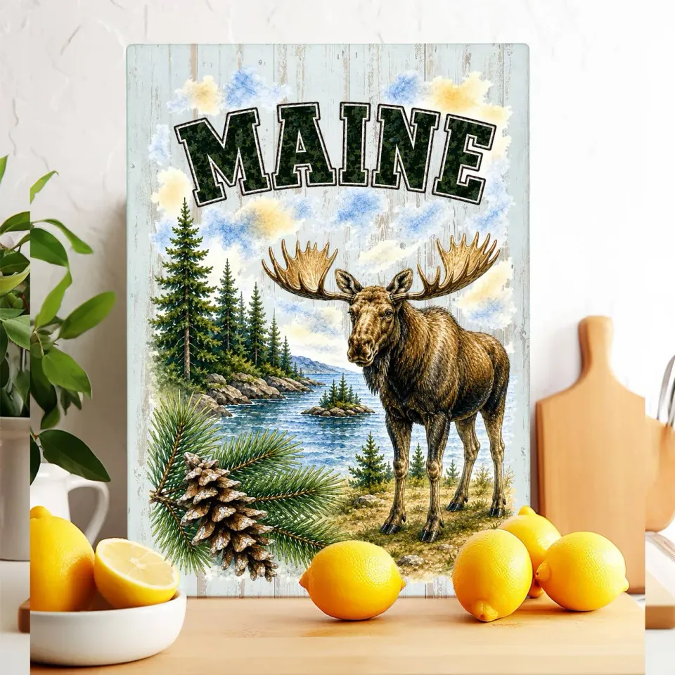 Avery Lane Gifts State Bird Maine skærebræt glas 28x38 cm varmefast