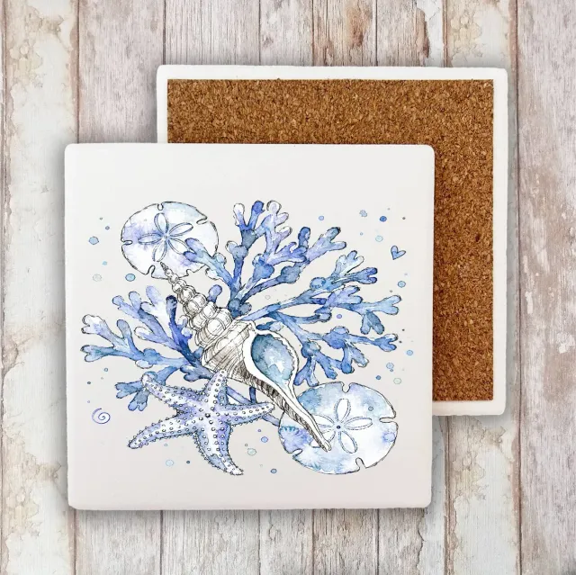 Avery Lane Gifts Coastal Blue Sand Dollar bordskåner sten