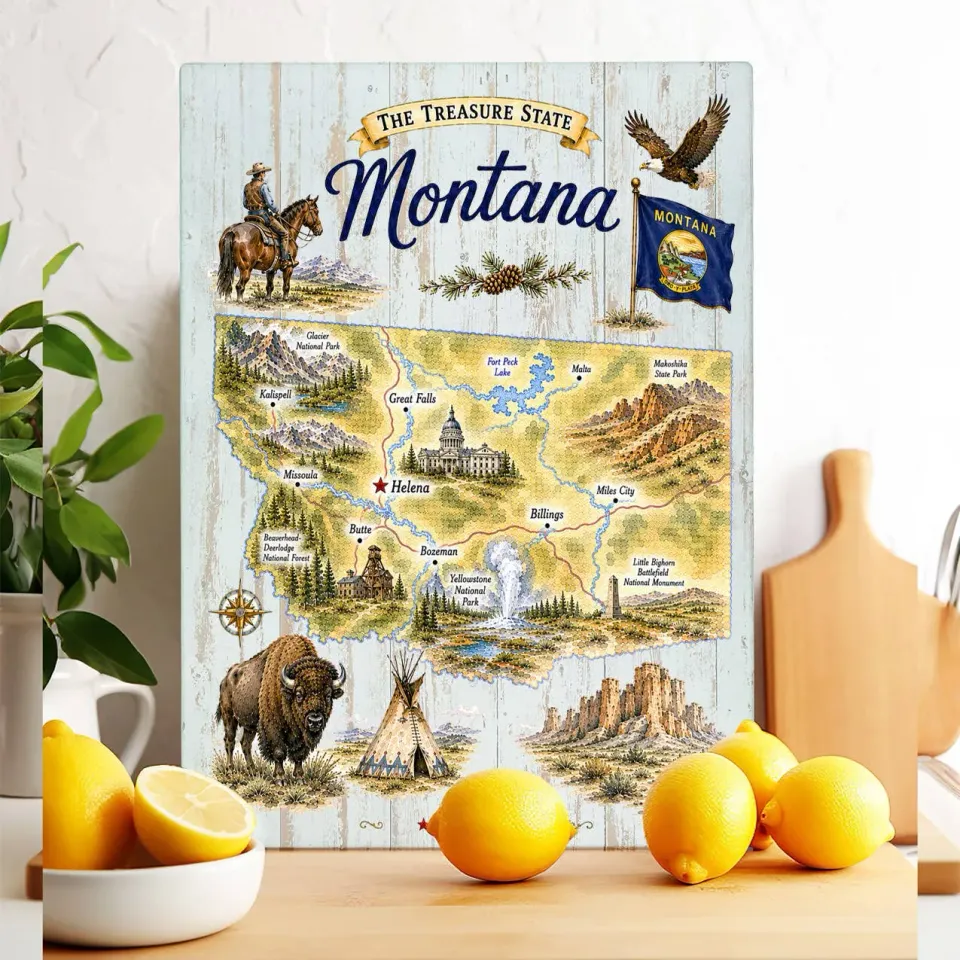 Avery Lane Gifts Montana Map skærebræt glas 28x38
