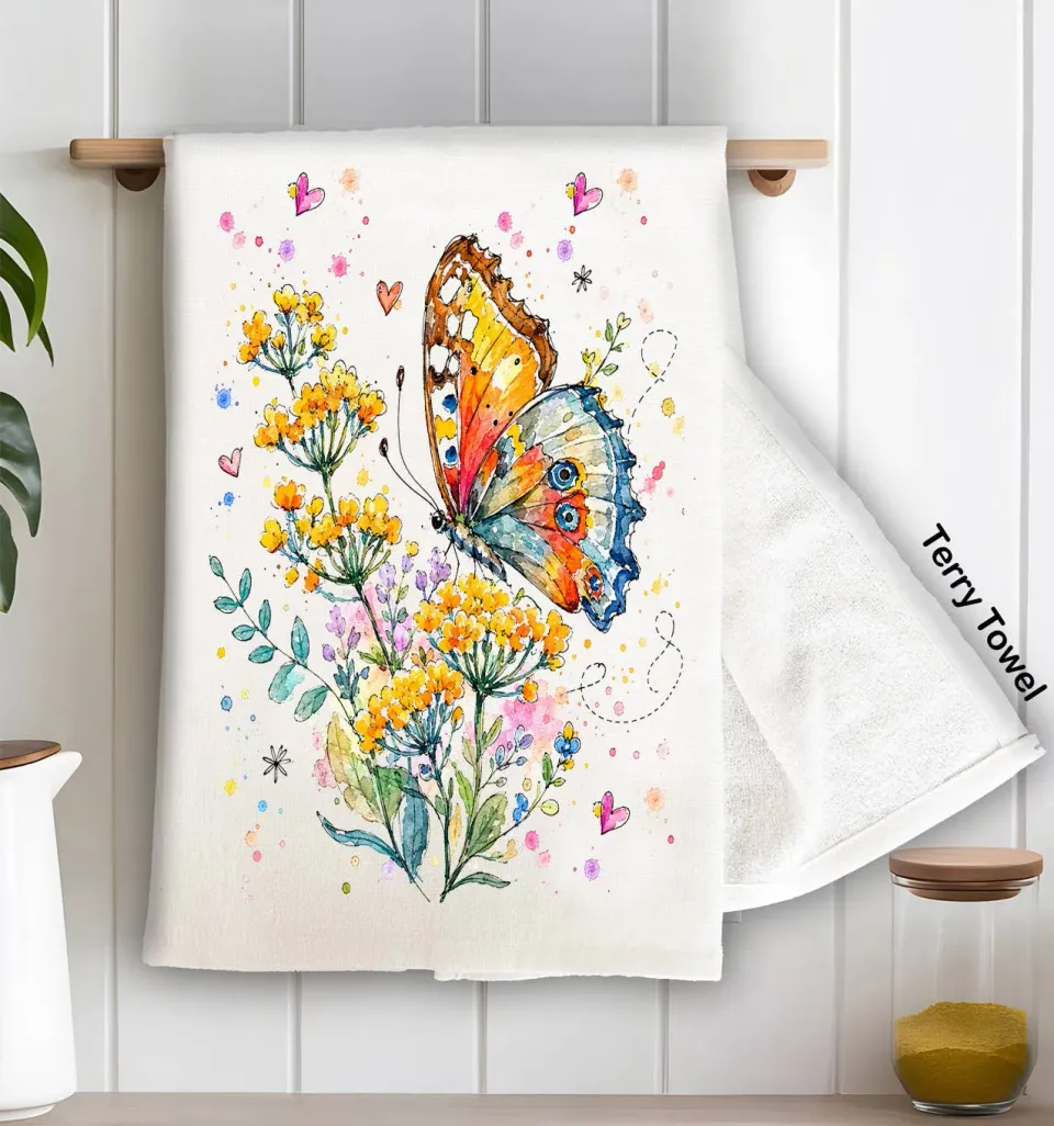 Avery Lane Gifts Spring Butterflies køkkenhåndklæde bomuld