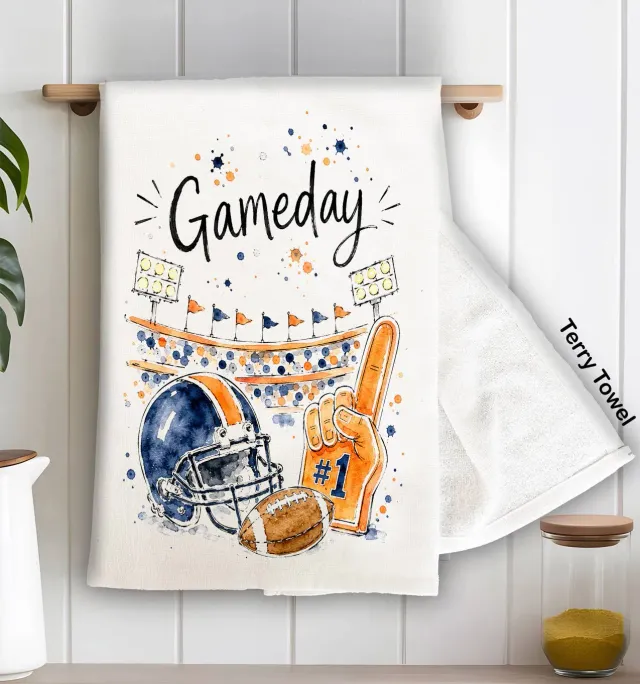 Avery Lane Gifts Gameday Football køkkenhåndklæde navy/orange