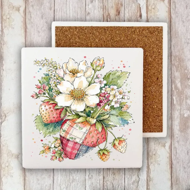 Avery Lane Gifts Watercolor Quilted Strawberry bordskåner 10x10 cm