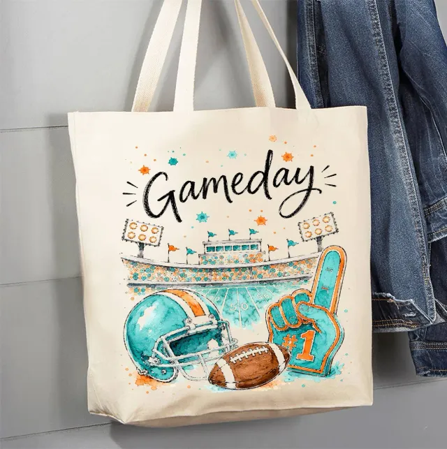 Avery Lane Gifts Gameday Football Aqua Orange mulepose bomuld