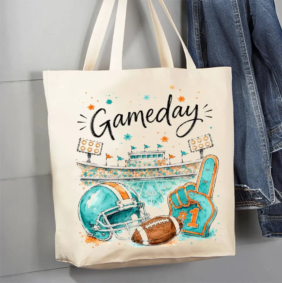 Avery Lane Gifts Gameday Football Aqua Orange mulepose bomuld