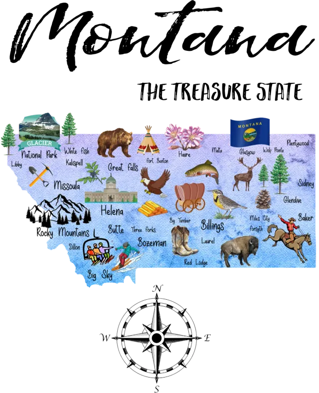 Avery Lane Gifts Montana State Map souvenir viskestykke