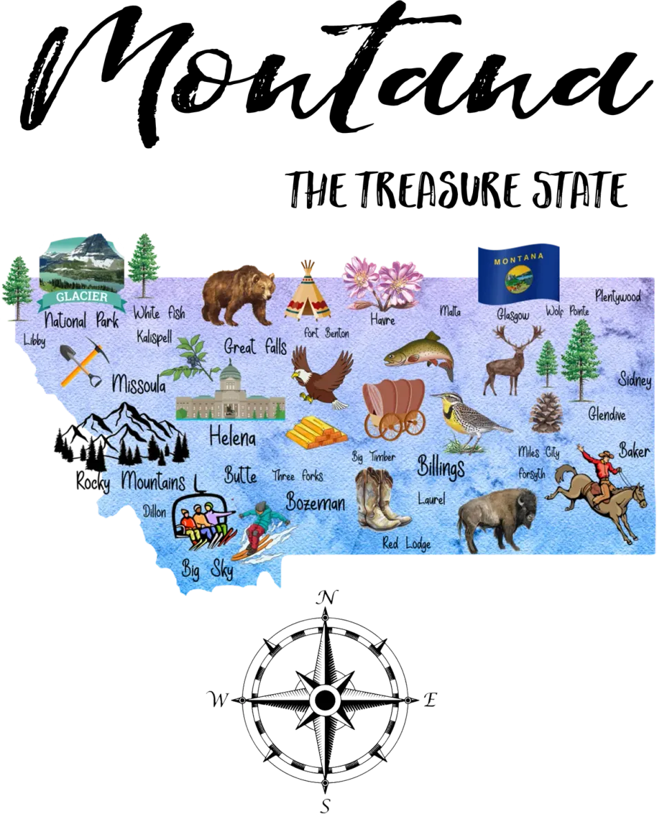 Avery Lane Gifts Montana State Map souvenir viskestykke