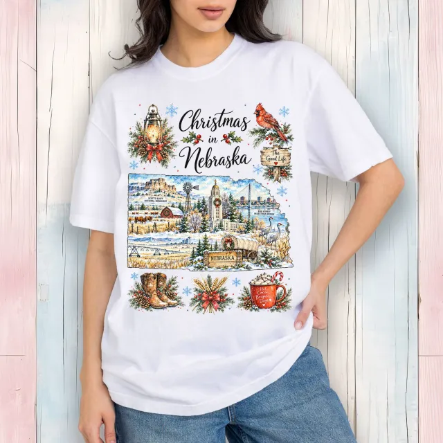 Avery Lane Gifts Nebraska jul t-shirt bomuld hvid S-3XL kort