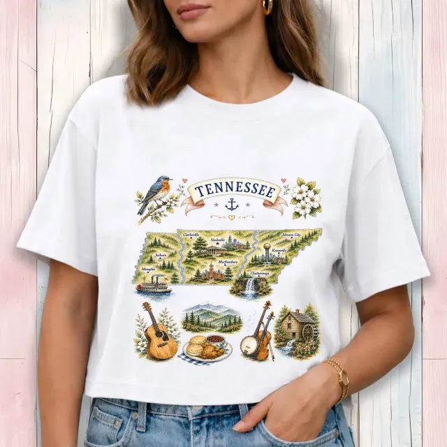 Avery Lane Gifts Tennessee cropped t-shirt hvid 100% bomuld